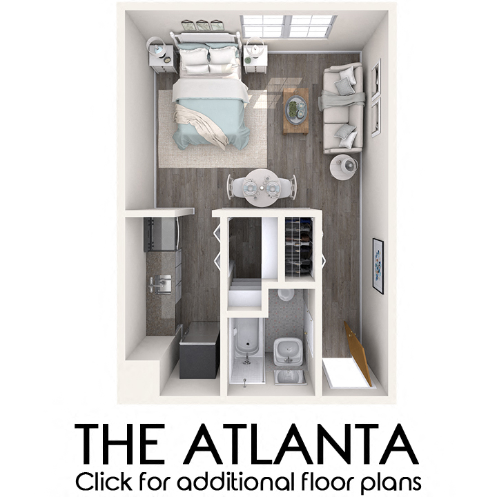 Floor plan for studio, 1 bath, 408 sqft
